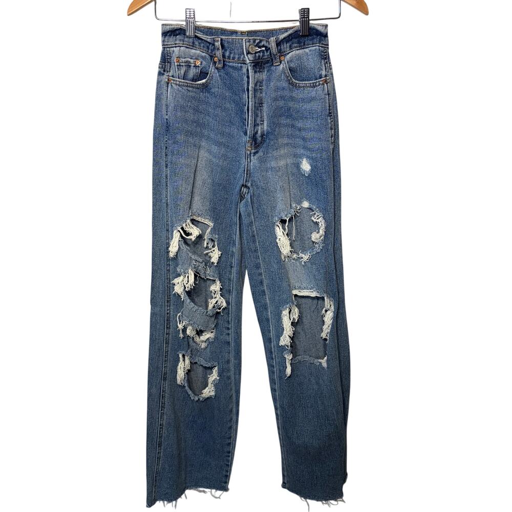 PacSun Jeans Denim Baggy Distressed Destroyed Hi Rise Grunge Summer Vacation 26